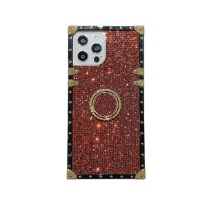 Custodia per il telefono Glitter a bling quadrata con supporto per supporto per le donne cover di silicone morbido con cavalletto ad anello per Samsung Galaxy Note 24 Ultra Plus per iPhone 15 Pro Max