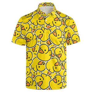 Polos de polos masculinos recém-projetados Duck 3D Mens camisa de pólo imprimido harajuku com mangas curtas de manga curta Botão de pato amarelo