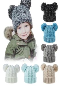 Knit Kid Crochet Beanies Hat With 2 Balls Girls Winter Warm Pompom Mok Caps 13 Colors6448898