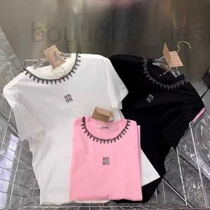 Marca de designer de camisetas femininas Miu Home Shenzhen Nanyou High End Spring Spring 2024 Novo vento preguiçoso da indústria pesada Diamante de diamante Top top para mulheres KW48