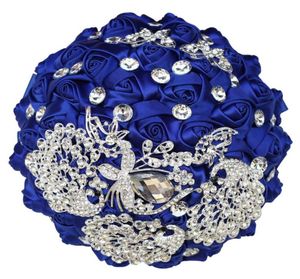Handgjorda bröllop Bridal Bouquet med strass Silk Rose Royal Blue BrideSmiad Flowers Marriage Supplies W290 Dekorativ Wreath1457547