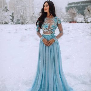 2019 Nowy tiul tiulowy Szyfonowy długi rękaw Eleganckie sukienki wieczorowe Formalne suknie specjalne sukienki Vestidos de Fiesta Party P 2846