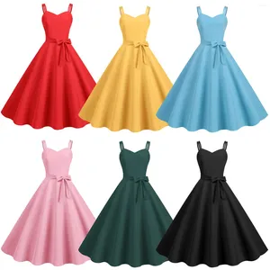 Casual Dresses Elegant Vintage 50s 60s Spaghetti Strap Cocktail Dress Women's Retro Sleeveless Bowknot Belted Wedding Party Sexy