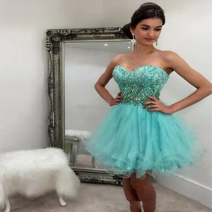 New Sexy Minit Green Cocktail Dresses Sweetheart Crystal Beaded Tulle Knee Length Backless Sleeveless Prom Party Plus Size Homecoming G 241r