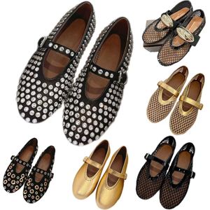 Tasarımcı Ayakkabı Mary Jane Bale Düz Tasarımcı Sandalet Kadın Ayakkabı Deri Siyah Rhinestone Stud Süslenmiş toka terlikleri kayısı lüks marka sandal lolita