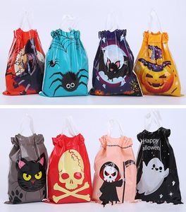 Halloween Candy Drawstring Plastic Påse 50pcslot Bat Spider Witch Ghost Pumpkin Printed Candy Story Bag1268651