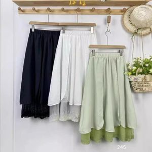 Spódnice vintage elastyczna talia zielona dla kobiet koronkowa patchworka A-line spódnica japońska mori dziewczyna długa lato kobieta Faldas para