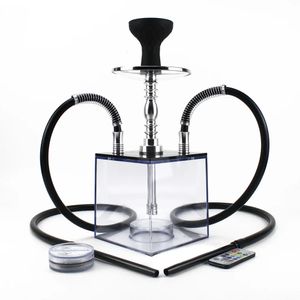 Cube Acryl Shisha Set mit 2 Schlauch LED LED Light Silicon Bowl Shishs Narguile Sheesha Chicha Nargile Cachimbas Shisha Box Ket 240510