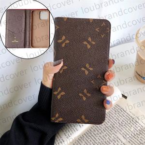 Leder Flip Phone Hülle Designer für iPhone 15 Pro Max 14 Pro 13 12 11 Pro Max 15 plus 14 plus XS Max XR X iPhone Hülle Kartenhalter Brown Blumenmonogramm offizielle Folio -Cover