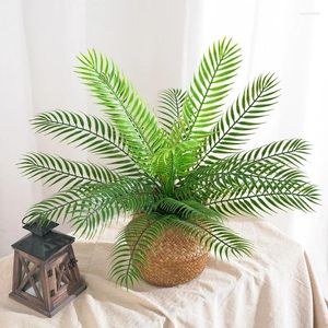 Decorative Flowers 60cm 18 Leaves Artificial Palm Tree Plastic Plants Branch Fake Cycas Faux Tropical For Home Garden Indoor Decor