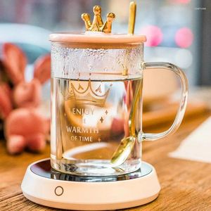 Tazze di piattini Crown Mark tazza di bicchiere trasparente con coperchio per il riscaldamento delle tazze da ragazza Wodden Taza Cafe Drink Drink Ware