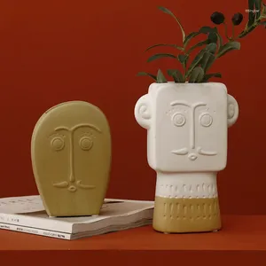 Vasen nordische indigene Gesicht Keramik Vase Wohnzimmer Blumenarrangement getrocknete Kunstdekoration Licht Luxus Wohnmaketer Macetero
