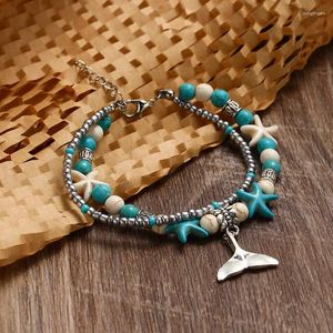 Bracelets de charme boêmio peixe cauda cauda estrelafisia de arroz de arroz para mulheres garotas de verão de praia conchas de praia handmade jóias vintage