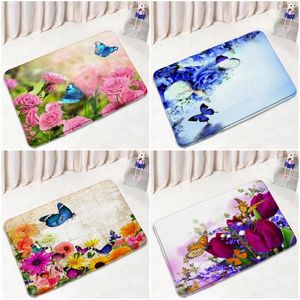 Bath Mats Flowers Non-slip Mat Butterflies Roses Sunflowers Colorful Floral Bathroom Rugs Home Carpet For Livingroom