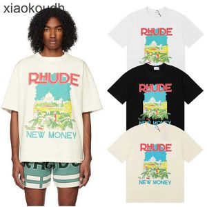 RHUDE High End Designer T Shirts For Fashion Windows Castle Coconut Tree Window Sill Landscape Leisure Kortärmad T-shirt för män och kvinnor med 1: 1 Original etiketter