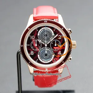 1858 129177 Geosfhere 0 Tlenggen Quartz Chronograph Mens Watch Kawa Karpo Limited Edition Rose Gold Red Dial Skórzany pasek Pureteime Stopwatch ReliOJ hombre ptmbl