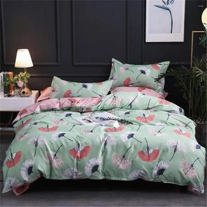 Set di biancheria da letto Coperchio piumino botanico set microfibra di foglie di piante di pianta verde rosso modello stampato rosa sulla chiusura della cerniera inversa