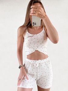 Heimkleidung Marthaqiqi Sommer Frauen Nachtwäsche Set sexy Spaghetti -Gurt Pyjama Ärmeloses Rückenlose Nachtwäsche Shorts Drucken Nacht