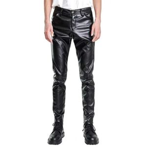 Men's Pants Mens leather pants slim fit elastic mid waist breathable pockets ankle length street clothing hip-hop club pencil pantsL2405