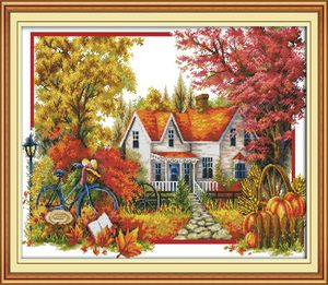 Autumn House landskap heminredning målning handgjorda korsstygn broderi handarbetsuppsättningar räknade tryck på duk dmc 14ct 14354034