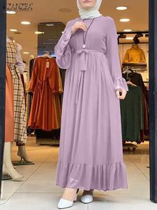 Ethnic Clothing 2024 ZANZEA Casual Hijab Dress Robe Womens Muslim Sundress Spring Elegant Ruffle Dress Female Loose Patchwork Maxi Vestidos T240510