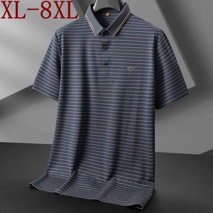 Polos maschile 8xl 7xl 6xl 2024 Nuova polo a strisce di lusso di lussuoso estate di seta da uomo in seta ghiacciata da uomo traspirante camisa camisa mascolinale2405