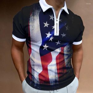 Herrpolos sommarstoppar polo skjortor amerikansk flaggstil t-shirt modesuit hög kvalitet topp casual colorful andning andas