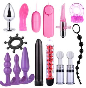 14 PCS Dildo Vibrator Sex Toys for Adult Sex Products Zestaw Bondage Retination Games Anal Kulki Butt BDSM wibrator Zestaw nie wibracje Y6705052