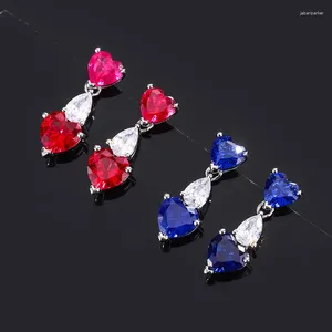 Stud Earrings Romantic Lab Created Heart Sapphire Ruby For Women Real S925 Silver Piercing Luxury Jewelry Valentine's Day Gift