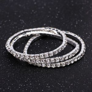 Sier Plated Geometric Crystal Rhinestone Elastic Metal Cubic Zircon Diamonds Charm Armband för kvinnor