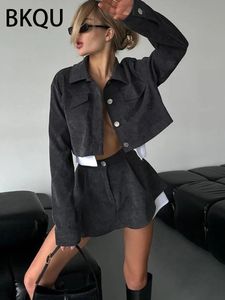 BKQU FASHION STABLE STACK SCAPTER 2024 VINTAGE Long Sleeve Button Button Coathigh Cealist Mini Skirt Female Y2K Streetwear 240507