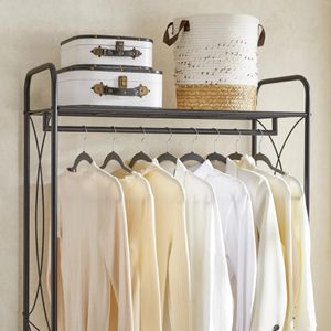 Kitchen Storage Freestanding Metal Bathroom Shelf Rack Open-Style Hanging Rail With Basket And Heavy-Duty Clothes