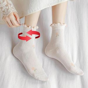 Women Socks No Irritation Mid-calf Women's Mid-tube Flower Print Sports With Shirring Edge High Elasticity Anti-slip For Soft