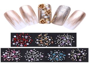 Новейшие витрины 1box 3D Nail Strons Stones Смешанные красочные наклейки с изогнутыми ногтями.