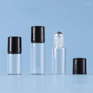 Garrafas de armazenamento 50pcs 1ml/2ml/3ml/5mltransparent garrafa bola de rolo de vidro no óleo essencial preto frascos vazios perfumes de viagem