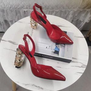 Designer tacchi alti tacchi quadrati sandali estivi pompa scarpe formali per matrimoni scarpe da donna in oro rosso scarpe da donna 34-43 con scatola
