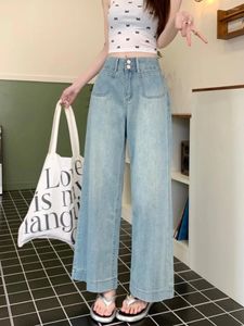 Frauen Jeans Sommer hohe Taille für 2024 Loose Ice Seide Straight Bein Hosen Korean Casual Dünn Denim Cropped Cropped