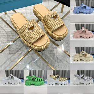 Sandálias de grife de sandália de crochê Monolito de espuma de borracha de 55 mm de espessura plataforma areia de moda feminina sapatos de verão chinelos casuais picos slides sliders sliders