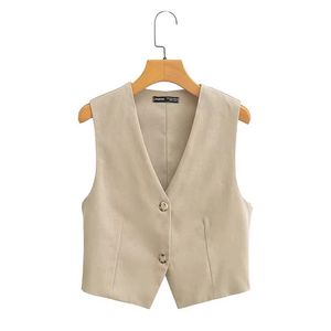 European and American women's new fashion casual V-neck single-breasted short sleeveless coat vest