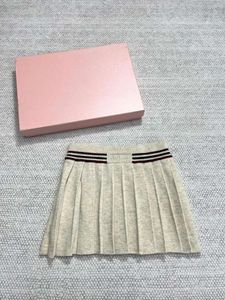Skirts Women's Short Skirt 2024 Custom College Style Milk Embroidery Elastic High Waisted Pleated Wool Knitted