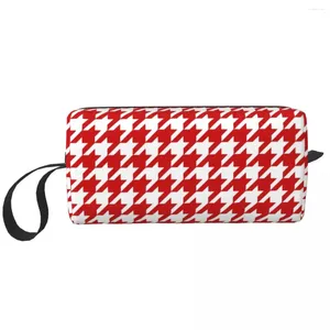 Storage Bags Custom Red Houndstooth Toiletry Bag Women Geometric Dogstooth Cosmetic Makeup Organizer Lady Beauty Dopp Kit Case