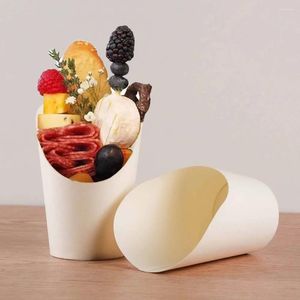 Disposable Cups Straws 50pcs Kraft Paper Slant Cup Popcorn Boxes Water Proof Oil-proof Ice Cream Thickened Snack Crepes