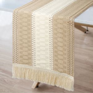 OurWarm Macrame Table Runner Farmhouse Style Natural Cotton Splicing Boho Table Runner with Tassels for Wedding Home Table Decor 240509