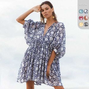 Lässige Kleider Designer -Kleid -Urlaubsstil Kleid losen lässiger gedruckter kurzer Rock High Taille Pee Up Blumenrock Strandkleid für Frauen Plus Größe Kleider