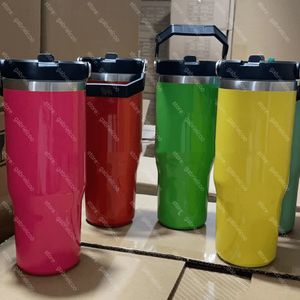 Designer Tumblers Neon große Kapazität Wasserbecher 30oz Handheld Edelstahl Auto Buntes Isolierung Tasse Klassische Logo bedruckte Eiscreme Tasse