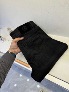 Mäns byxor Zemky Casual Mens Pants 2024 Bet New Elastic Fashion Embroidery Storlek 29-38 raka byxor Anpassat läder Hög kvalitet L2405