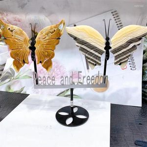 Figurine decorative Oceano naturale Jasper e Calcite Butterfly Wings intaglio Crucioli di guarigione Regalo Regalo Decorazione Birthday 1 Pair