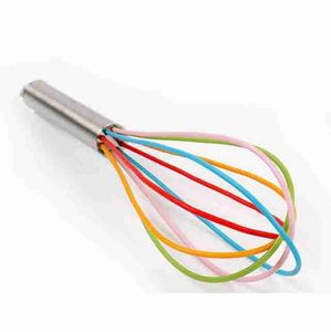 10 Inch Wire Whisk Stirrer Mixer Egg Beater Color Silicone Egg Whisk Stainless Steel Handle household Baking Tool ZZA2355 100Pcs2667710