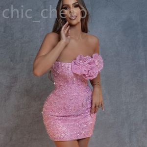 2024 Pink Sheath Graduation Dress Crystals Flower Sequined Short Mini Homecoming Party Formal Cocktail Prom Bridesmaid Gowns Dresses ZJ002