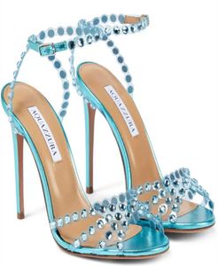 Sandals Shoes Pumps Lady High High Cheels الشهيرة الصيفية العلامات التجارية Crystalembilled Cnot Women Slingback مدببة